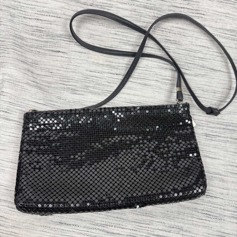 Vintage Whiting & Davis Black Mesh Metal Beaded Shoulder Crossbody Bag Glam